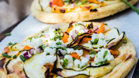 Grilled Peaches-Basil with Vegan Goat Cheese