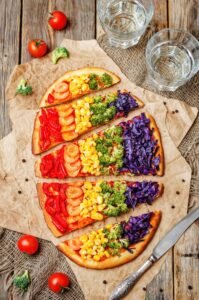 Vegan Rainbow Vegetable Pizza