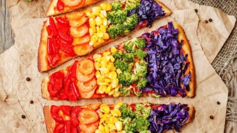 Vegan Rainbow Vegetable Pizza
