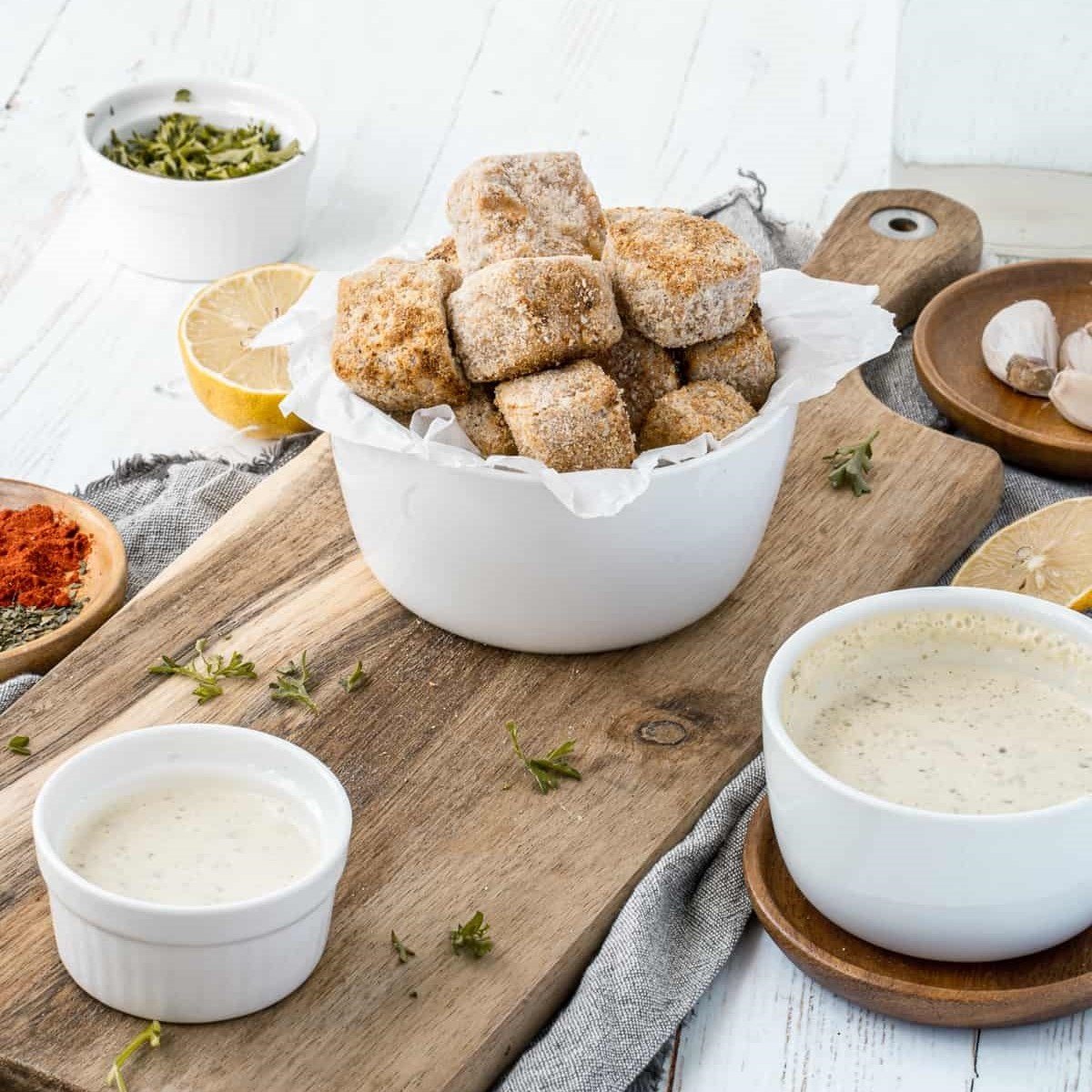Crispy Air Fryer Tofu Nuggets And Vegan Ranch