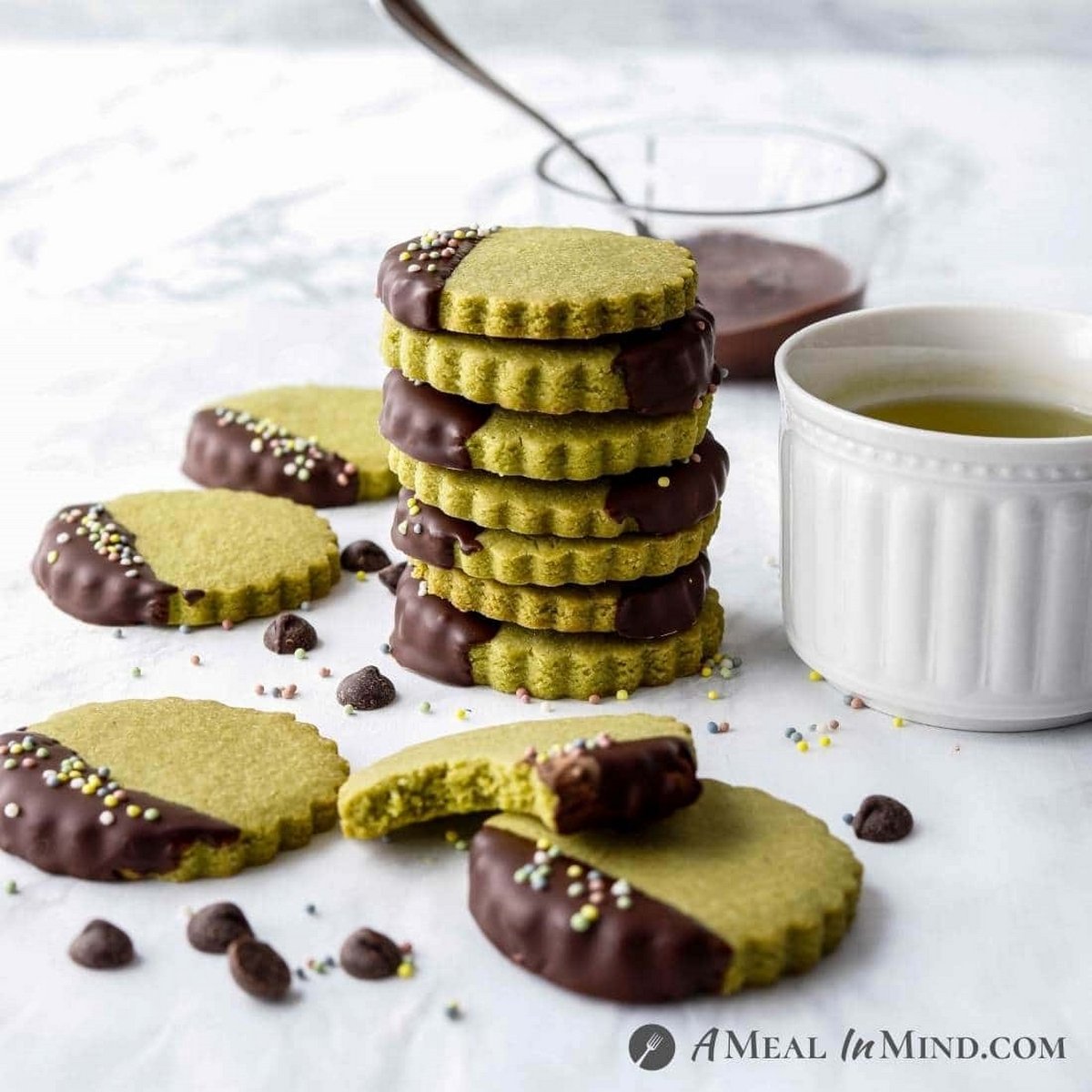 Dark Chocolatedipped Paleo Matcha Shortbread Cookies