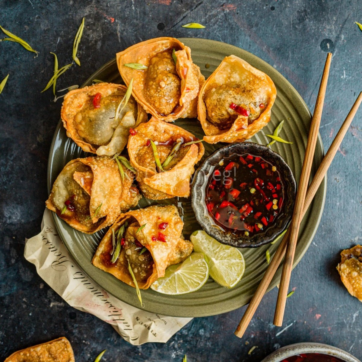Fried Vegan Mushroom Wontons With Sweet Chili Sauce