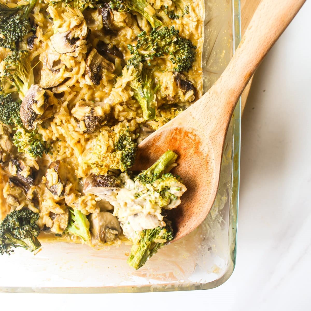 Healthy Vegan Broccoli Mushroom Rice Casserole