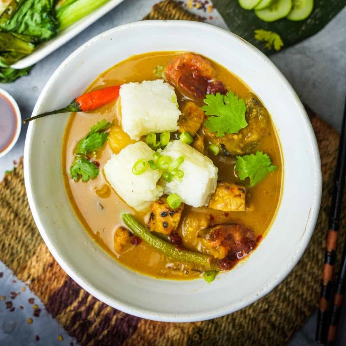 Lontong Sayur Lodeh Indonesian Vegetable Stew With Compressed Rice Cakes