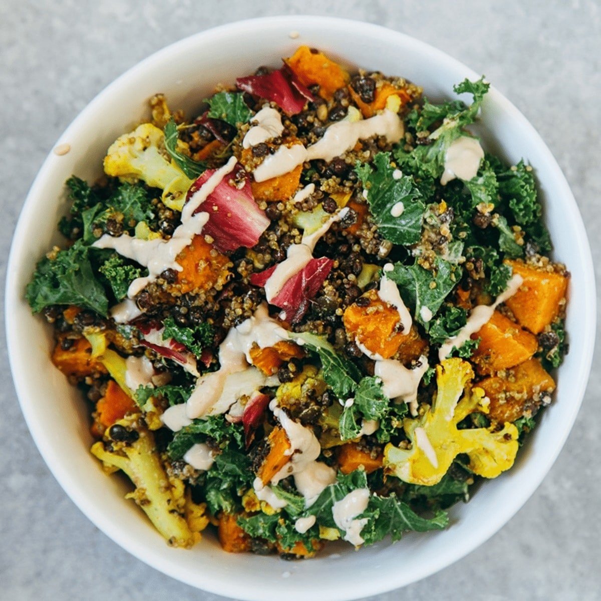 Vegan High Protein Salad With Creamy Tahini Dressing