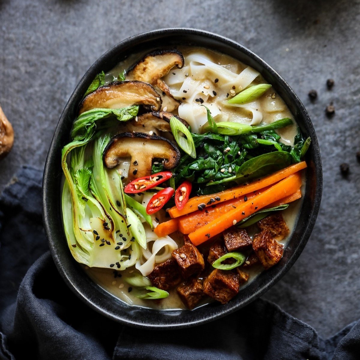 Vegan Ramen With Rice Noodles Tofu And Vegetables