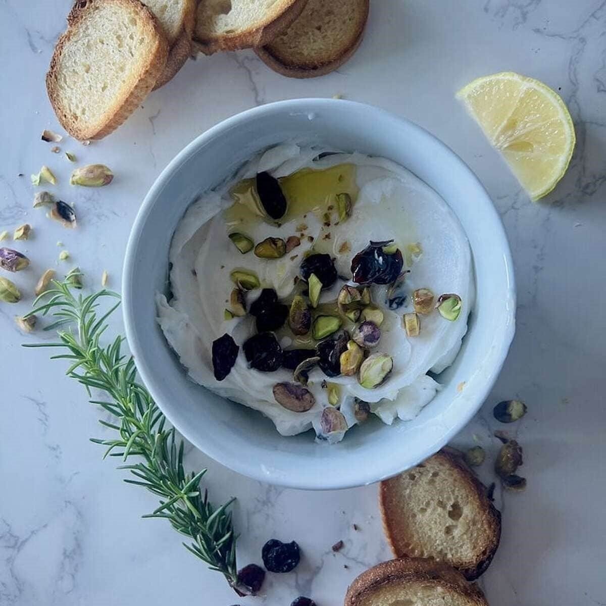 Vegan Whipped Feta Dip With Cranberries Pistachios