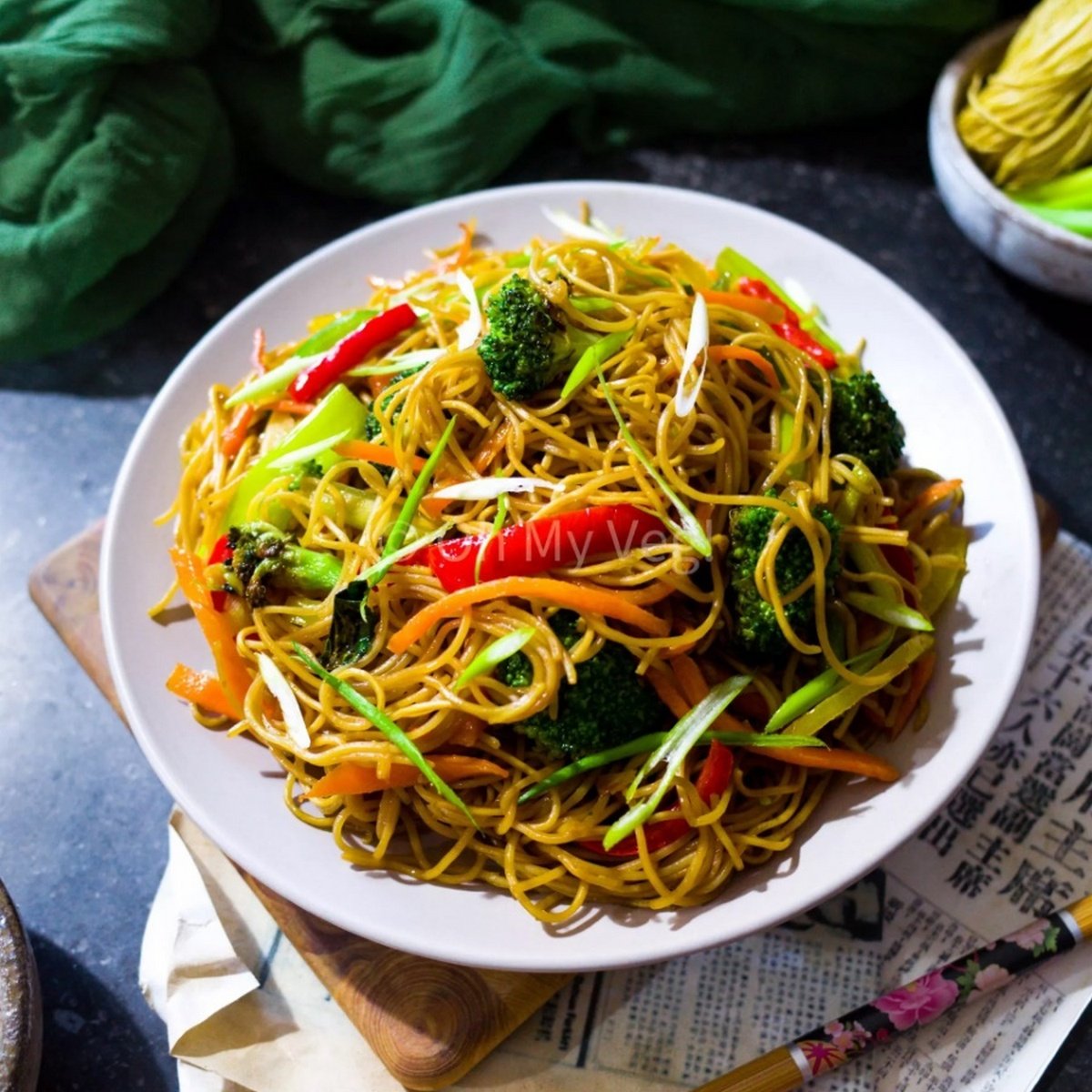 Vegetable Chow Mein Noodles Cantonese Style Vegan